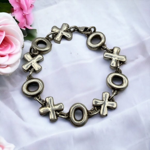 Vintage Carolee Sterling Silver 925 XO Love Kiss Valentine Chain Link Bracelet